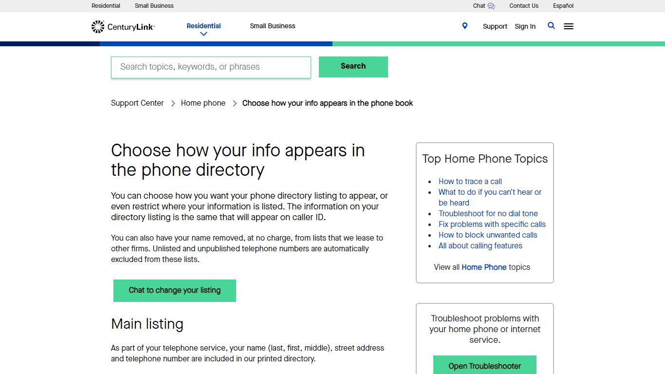 Choose How Your Info Appears in the Phone Book - CenturyLink