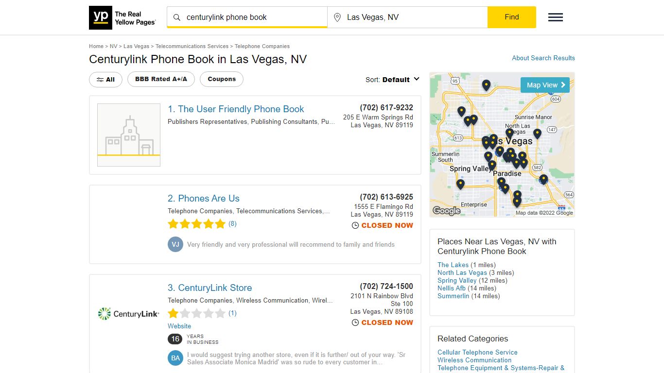 Centurylink Phone Book in Las Vegas, NV - Yellow Pages